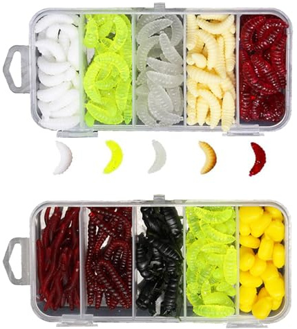 HEOUCH 250 Pezzi Accessori per la Pesca, Vermi in Plastica Morbida, PVC Morbida Simulazione Vermi, Esche Luminose, Set di Scatole di Esche Artificiali, Esche da Pesca Vermi, per Acqua Salata e Dolce