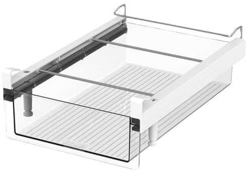Kylskåpsorganisatör, 14 x 10 x 5 tum, utrymmesbesparande kylskåpslådorganisatör med halkfria remsor, avtagbar kylskåpslåda med osynligt handtag för