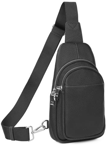 befen Echtleder Brusttasche Damen Klein, Leder Sling Bag Diebstahlsicher Crossbody Bag Damen RFID-Blockierung Schulterrucksack Vielseitige Umhängetasche für Reisen Sport Arbeiten Einkaufen, Schwarz