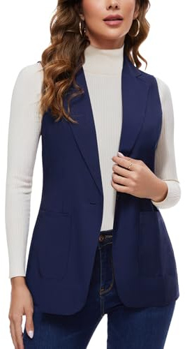 Kyzoeyou Sleeveless Blazer Women Waistcoat Long Office Waistcoats Fully Lined One Button Top Jacket Vest Notched lapel