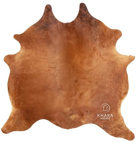 Khara Home Premium 100% Genuine Cowhide Rug 4x5 Ft Leather Area Rug for Living Room, Cozy, Unique, and Durable, Western Home Decor – from Argentina (Brown)
