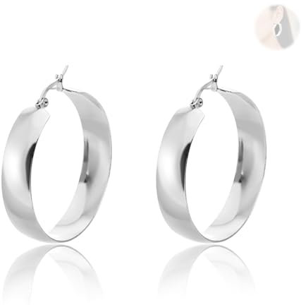 AzureRay Silver Earrings, Creolen Groß 40mm, Hoop Earrings für Damen aus Echtem Silber, Hypoallergen & Leicht, Breite Dicke Creolen, Elegante Ohrringe für Alltag & Abend