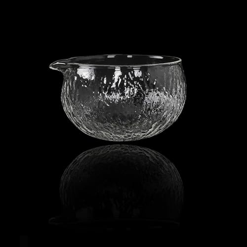 mocrel Japanese Style Matcha Tea Ceremony Bowl, Glass with Pouring Spout, 400ml 13.5 oz, Textured Design, Matcha Bowls,Salad Porridge Juice Bowl Cup(Textured Glass)