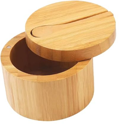 BIUDECO Salero De Madera Con Tapa Magnética Giratoria, Recipiente Redondo Para Condimentos, Práctico y Portátil, Con Cuchara De Madera, Adecuado Para Cocina Doméstica y Picnics