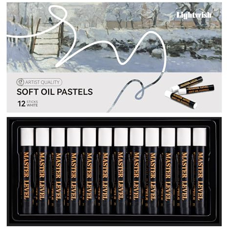 LIGHTWISH Lot de 12 pastels à l'huile blanche ultra lisses pour artistes professionnels et débutants, parfaits pour la toile, le tableau noir et les loisirs créatifs, ne se décolorent pas, fournitures