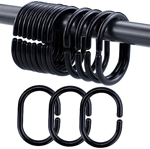 12 ganchos negros para cortina de ducha, anillos de cortina de ducha de plástico, en forma de C para barra de ventana de ducha, barras de cortina de ducha, cortinas