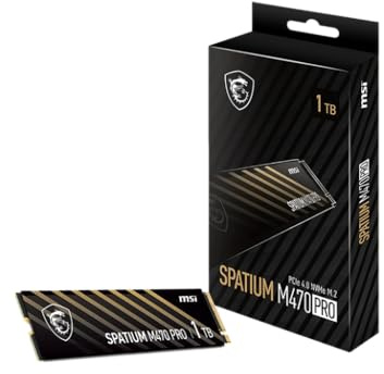 MSI SPATIUM M470 Pro PCIe 4.0 NVMe M.2 SSD portátil de 1 TB, Unidad Externa de Estado sólido de 1 TB, velocidades de hasta 6000 MB/s, USB-C, Almacenamiento fiable para Juegos, Estudiantes
