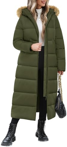 Yuson Girl Abrigos Mujer Invierno Largo Gruesa Térmico Abrigo con Capucha Invierno Elegante Chaqueta Acolchado Viento Cremallera Parka Exteriores Cazadora Plumón con Bolsillos(Verde militar, L)