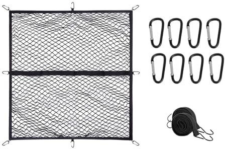 Rete per bagagli altamente elastica, 120 x 120 cm, estensibile fino a 210 x 210 cm, rete di sicurezza per camion con 8 moschettoni in acciaio, monostrato, per carichi quotidiani leggeri di camion
