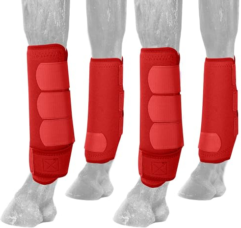 AccompMe Medicine Horse Boots Splint Boots for Horses Protective Lower Limb Brushing Boots Front Hind Leg Protection Gear Set of 4 (Red, Medium)