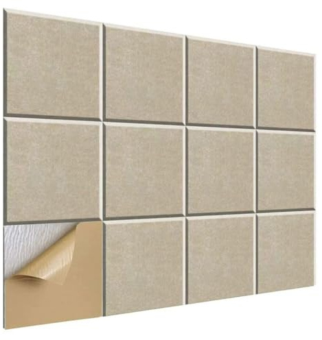 Quadratische Bunt Akustikplatten Selbstklebend 12 StüCke, Schallabsorber Schallschutz Mit Hochdichte Wandfliesen Schall DäMmung 30x30x0,9cm Studio BüRo, Akustische Behandlung Wanddekoration (Beige)
