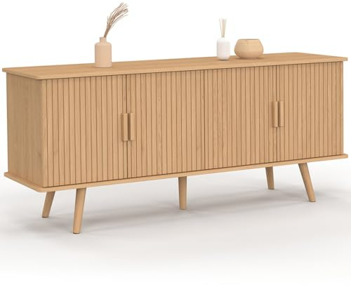 IDMarket - Credenza JULIETTE 140 cm con 4 ante a doghe in legno color rovere
