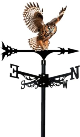 Colorful Metal Owl Series Weathervane Roof Yard Decorations Eagle Rotating Wind Indicator Iron Art Weathercock Garden Accessories (Owl C)
