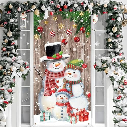 Weihnachten Tür Abdeckung Dekoration 180 x 90cm, mit Seil und Klebeband, Weihnachtsdeko, Weihnachtsdeko Schneemann Tür Hängen Banner, Weihnachtentür Hängen Banner Hintergrund für Weihnachten Wand Deko