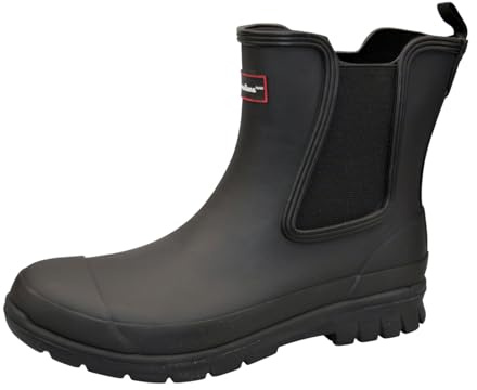 Ladies Waterproof Chelsea Wellington Boots, Black Ankle Length Rain Boots, Pull-On Style with Elastic Side Panels (Black, One Size, UK Footwear Size System, Adult, Women, Numeric, Medium, 5)