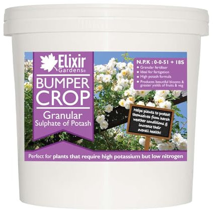 Elixir Gardens | Granular Sulphate of Potash/Potassium Sulphate Fertiliser | 250g - 25kg Available in Bag or Tub | Treats upto 33sqm | 1kg Tub