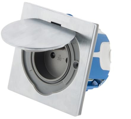 Zenitech - Prise de Sol 16A 2P+T - Aluminium Brossé - IP55, Clapet Aimanté, Câblage Rapide, Fixation Vis, Boîte Encastrement, Joints Étanchéité - Terrasse/Bureau