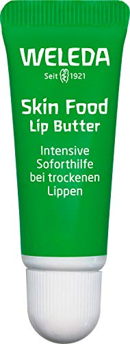 WELEDA Bio Skin Food Lip Butter Lippenpflege - Naturkosmetik Pflege Lippenbalsam Soforthilfe für spröde & trockene Lippen. Nachhaltiger Lippenstift mit Bienenwachs, Lanolin & Sonnenblumen Öl (1x 8ml)