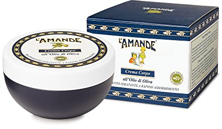 L'AMANDE - Crema Corpo Idratante Pelle Secca con Acido Ialuronico e Vitamina E, Antiossidante Delicata ed Emolliente, Crema Corpo Profumata Antiage per Pelle Morbida e Vellutata - Olio di Oliva 200 ml