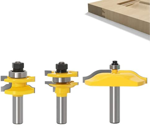 APLUS Juego de 3 brocas de ranura de lengua, riel Ogee de vástago de 1,27 cm y juego de brocas de panel elevado Ogee, cortador de fresado de madera, herramienta de carpintería