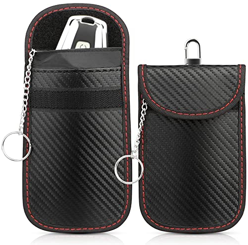 Diyife 2 Stück Keyless Go Schutz Autoschlüssel Hülle, Faraday Bag RFID Signalblockiertasche Funkschlüssel Schlüsseltasche mit Schlüsselanhänger, Autoschlüssel Tasche für Car Key Safe, 15 * 9cm