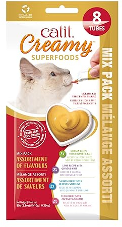 Catit Creamy Superfood Leckpaste für Katzen im Multipack (2X Huhn, 2X Lamm, 2X Lachs, 2X Thunfisch)