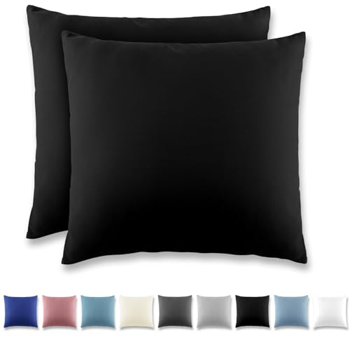 REDKEY Kissenbezug 80x80 cm 2er Set Kopfkissenbezug mit Reißverschluss - Kissenhülle aus gebürstetem Mikrofaser für Kissen,Waschbar bis 40°C Schwarz