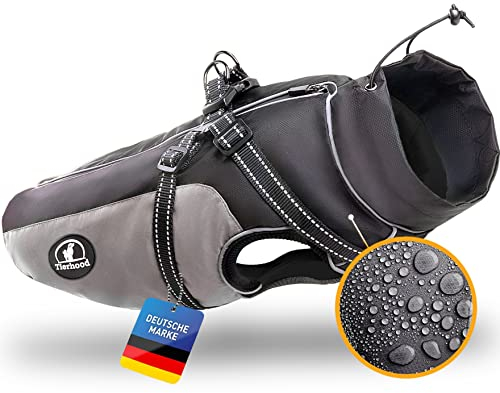 Tierhood Regenmantel Hund - Hunderegenmantel wasserdicht - Hundemantel für kleine Hunde - Reflektierende Regenjacke Hund - Hunde Regenmantel inklusive Geschirr Wasserdicht - Grau