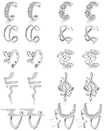 KALVICA 10 Pairs Ear Cuffs for Women Non Piercing Earrings Hoop Ear Cuffs Cartilage Ear Clips Set Adjustable Helix Cartilage Clip On Cuff Earrings for Non Pierced Ears