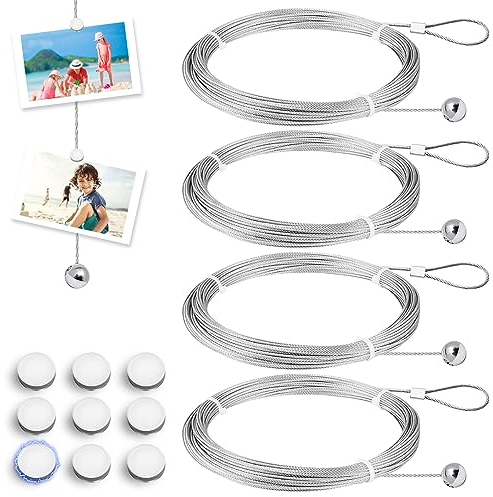 Photo Wire Rope Photo Chain, 4 Pieces 2 m x 1.5 mm Picture Hanging Rope, Photo Rope Magnetic Rope Photos Picture Rope with 50 Magnets Photo Rope Metal for Hanging Photo Postcards