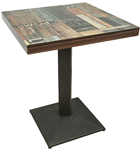 OHMG Table de Bar,60 * 60 * 75cm,Table à Manger Industriel Rétro,Tables de Cuisine de Bistro,Table carrée,Tables de Bistrot en Métal et Bois,Style Industriel (3)