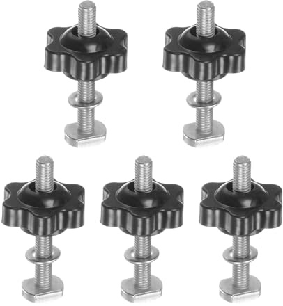 QUARKZMAN 5 Set di Bulloni a T con Manopola M5 x 40mm Bulloni Filettati M5 x 25mm Manopola di Serraggio Dado Esagonale con Rondella per Maschere Dispositivi Lavorazione Legno, Nero