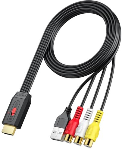Neoteck Cinch zu HDMI Konverter 1080P AV zu HDMI Video Audio Konverter mit 16:9/4:3 Konvertierung Eingebautes Cinch auf HDMI Kabel 60cm Für Spielkonsole Wii/PS2/N64-Buchse Eingang