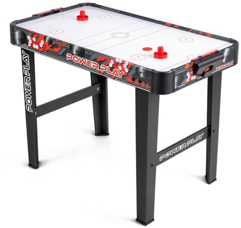 Power Play 3 Fuß Stand Up Air Hockey Tischspiel, Kinder Air Hockey Spiel, Arcade Spiel für Kinder mit ergonomischen Griffen, Outdoor Indoor Verwendung, Schwarz