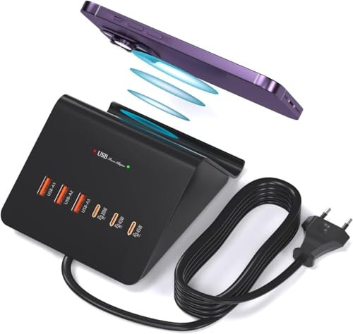 WUKUR 100W Caricatore USB C da Caricabatterie Wireless 15W,Stazione di Ricarica Multiplo da 45W USB C Laptop Alimentatore per Computer, telefono cellulare, tablet. (black)