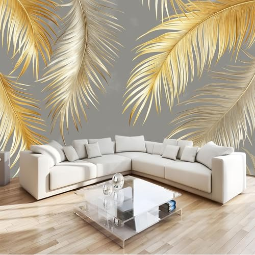 Art Papel Tapiz Fotográfico Hojas De Palma Doradas Papel Pintado no Tejido 350x256 cm Lana Decoración De Pared Sala Cuarto Póster Mural para Sala de estar Infantil Decoración
