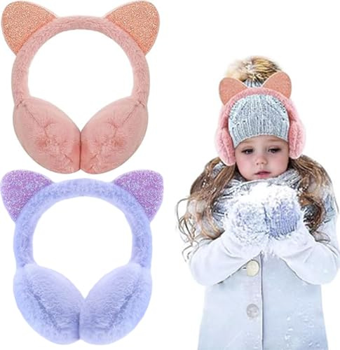 UQMIQURA 2 stycken vinteröronskydd barn, öronvärmare flickor vinter öronvärmare, justerbara öronvärmare, köldskydd öronmuffar, mjuka plyschöronskydd för utomhusaktiviteter på vintern, lila, L
