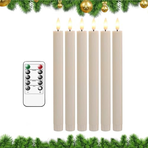 WJnflQN Candele da finestra senza fiamma con telecomando, candele coniche a LED tremolanti, 6 luci natalizie senza fiamma wireless remote, Luci decorative natalizie senza fili per finestre Wick per