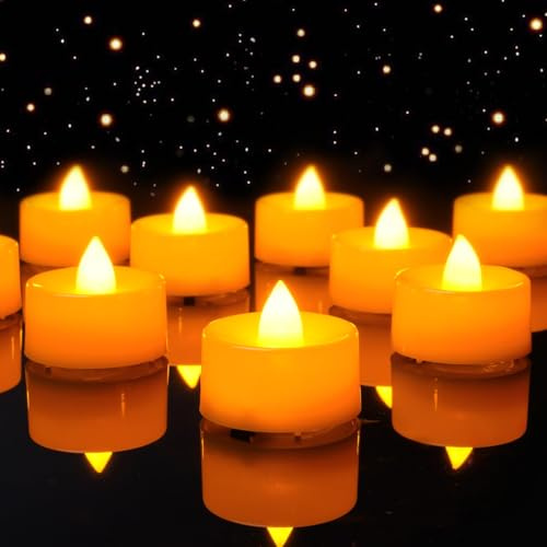 AMAGIC 24 Pack Orange Colour Flameless Candles LED Tea Lights Electric | Battery Operated No Flicker Long Last 100+ Hours for Halloween, Thanksgiving Day, Home style decoration