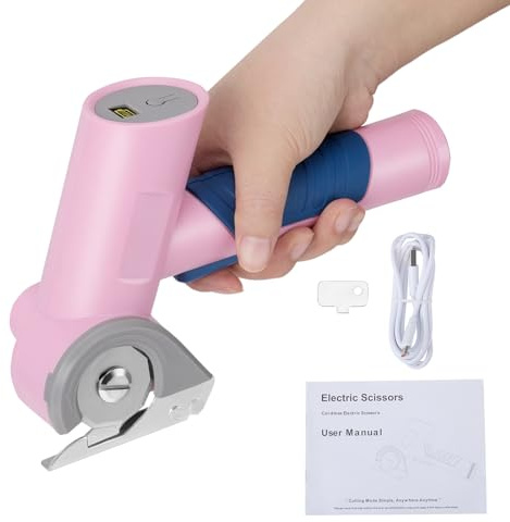 Cordless Electric Scissors with Battery Display, Rotary Cutter with Safety Lock for Fabric Cardboard Carpet Leather Plastic, Rechargeable Powerful Shears Cutting Tool, USB-C & Non-Slip Grip