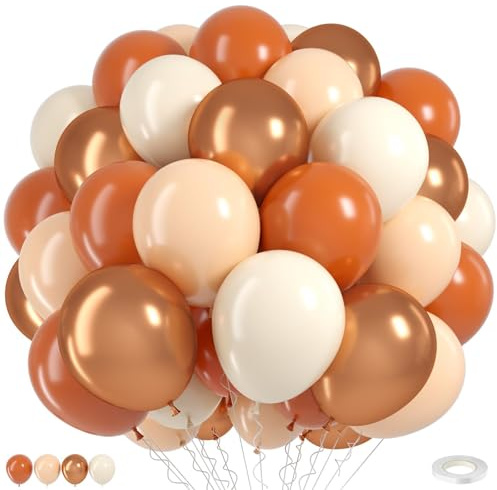 Burnt Orange Gold Balloons 55pcs, 12 Inch Terracotta Burnt Dark Orange Metallic Copper Sand White Beige Latex Balloons for Birthday Fall Baby Bridal Shower Autumn Wedding Party Decorations