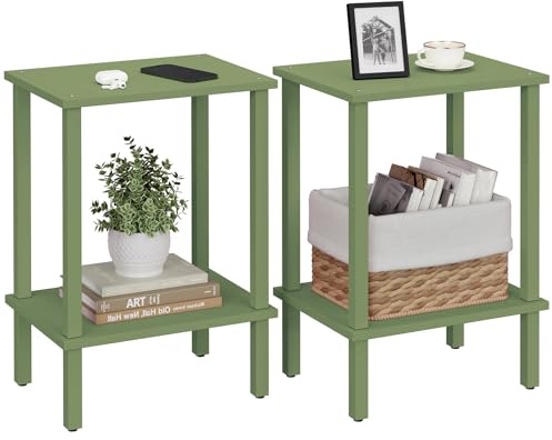 TUTOTAK End Table, Set of 2, Side Table, Nightstand, 2-Tier Storage Shelf, Sofa Table for Small Space, Living Room, Bed Room, Olive Green TB01BOG035
