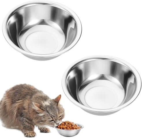 2 Pack Stainless Steel Pet Food and Water Bowls for Cats, Dogs, Small Animals - 12 Oz Rust-Resistant Feeder Dishes for Indoor Outdoor Use