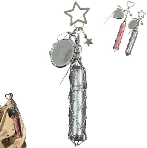 Soporte para pintalabios de acero inoxidable, elegante soporte para brillo de labios con espejo, soporte para bálsamo labial 2 en 1, pequeña bolsa de almacenamiento de lápiz labial de cristal para