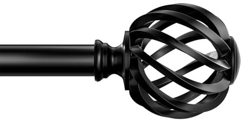 Mavivegue Gardinenstange Schwarz 96-252cm,16 mm Vorhangstange Ausziehbar | mit Kappenknäufen und HalterungenMetall, Vintage Florale Endstücke Gardinenstangen für Schlafzimmer, Wohnzimmer