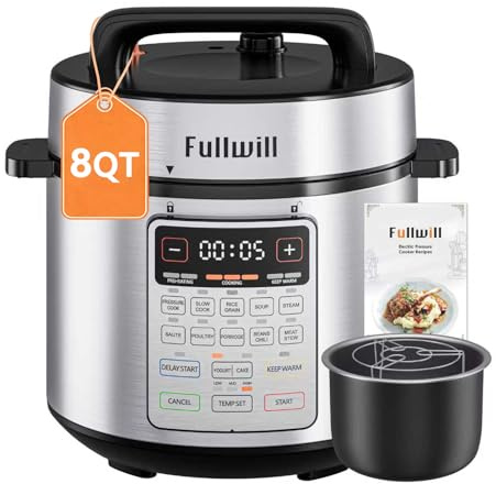 Fullwill 8QT Electric Pressure Cooker Max, 1200W Fast Cooking, 12-in-1 Multi-Use Programmable with Ceramic Non Stick Pot for Sauté, Slow Cook, Steam, Yogurt, Ideal for Family Meals & Gatherings