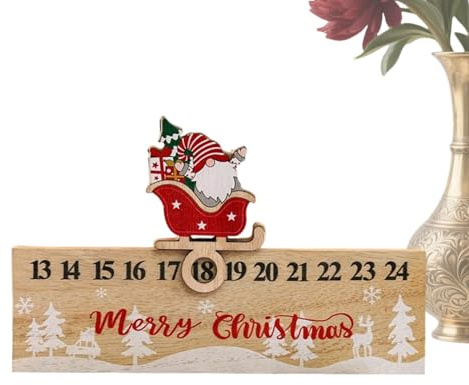 Nedräkning till julkalender, glidande tomte advent – dubbelsidig design med 24 siffror trä god jul advent – för firande hem sovsal skrivbord sovrum