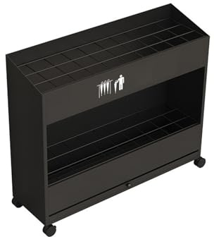 SEIFE Portaombrelli a rotelle per ingressi commerciali con vassoio raccogligocce rimovibile, portaombrelli in metallo a doppio ripiano con 15/24/33 scomparti, ideale per uffici(Black,Large)