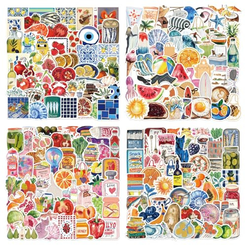 200 piezas de set de pegatinas para diario, pegatinas vintage estéticas, pegatinas retro de alimentos y frutas, pegatinas de vinilo resistentes al agua para el verano, decoración DIY para scrapbook
