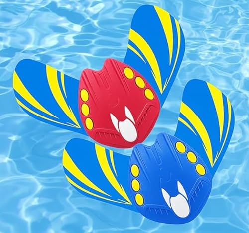 VETIXLO Lot de 2 Planeurs sous-Marins Jouet Piscine Enfant – Jouet Aquatique avec Ailerons Réglables, Jouet de Plongée Design Raie Manta, Jeu Piscine & Plage Enfants (Rouge + Bleu, 24 cm)